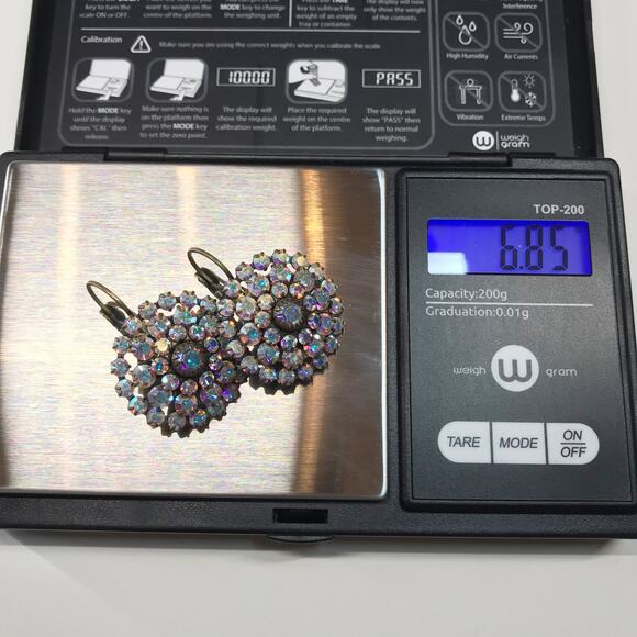 Liz Palacios Antiqued Brass AB Aurora Borealis Swarovski Crystal Earrings - Picture 3 of 12